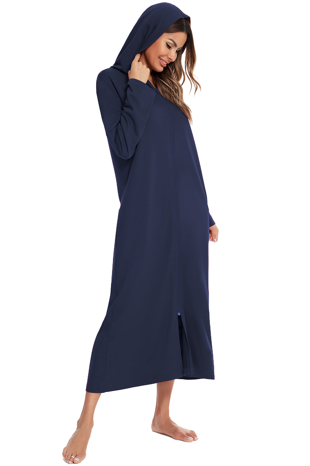 Zip Front Hooded Night Dress with Pockets Easy Apparels