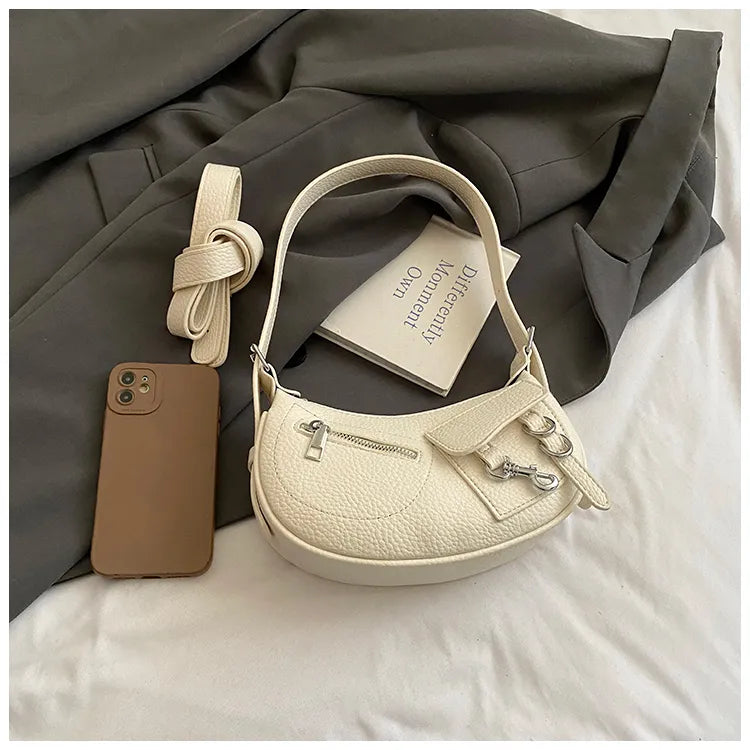 Textured Leather Shoulder Bag Ivory onesize Easy Apparels