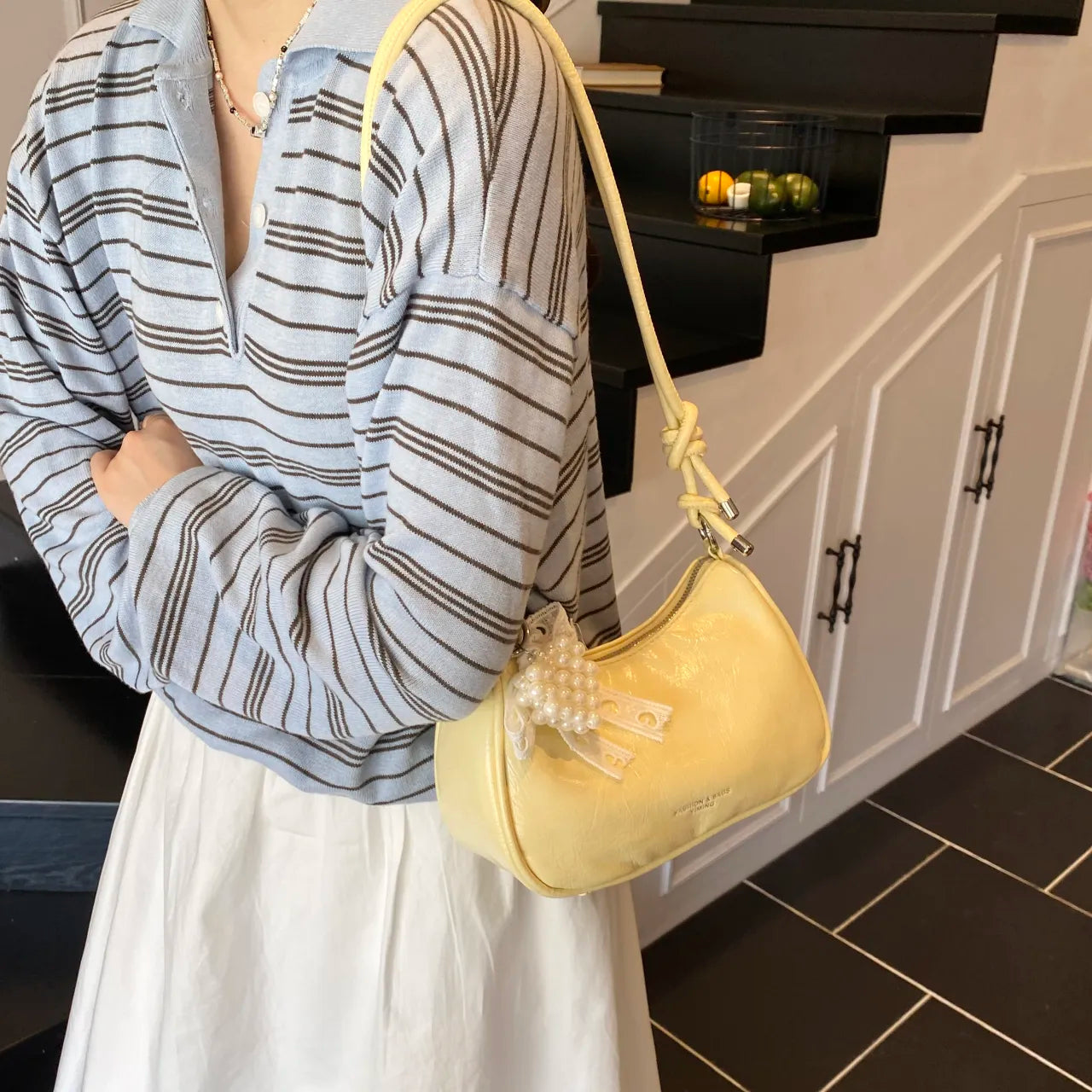 Knotted Strap Shoulder Bag Yellow onesize Easy Apparels