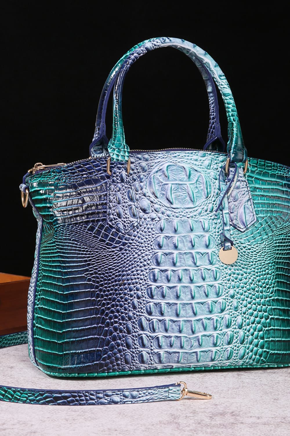 Gradient PU Leather Handbag Green Blue One Size Easy Apparels