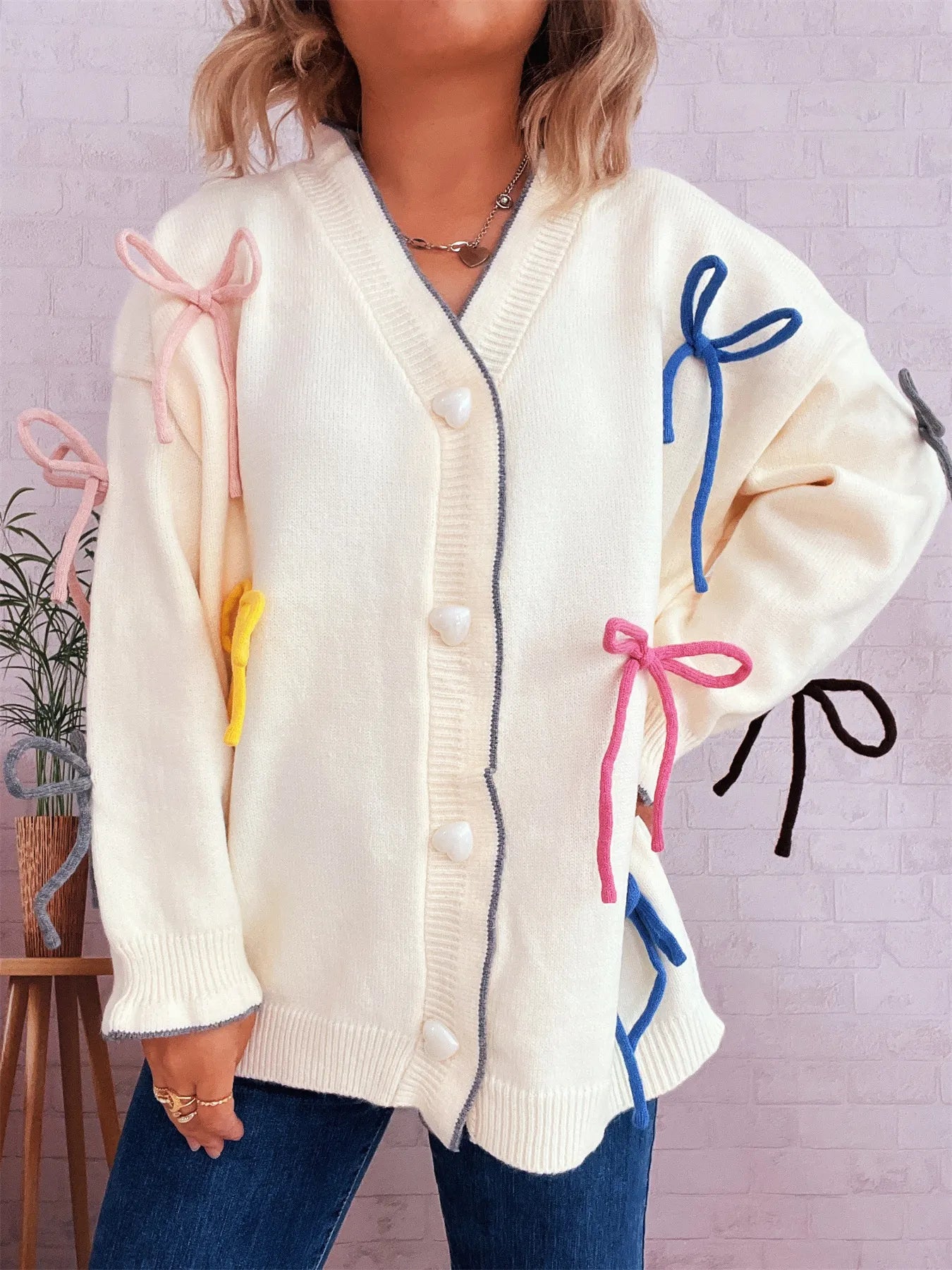 Bow Tie Button Up Cardigan Easy Apparels