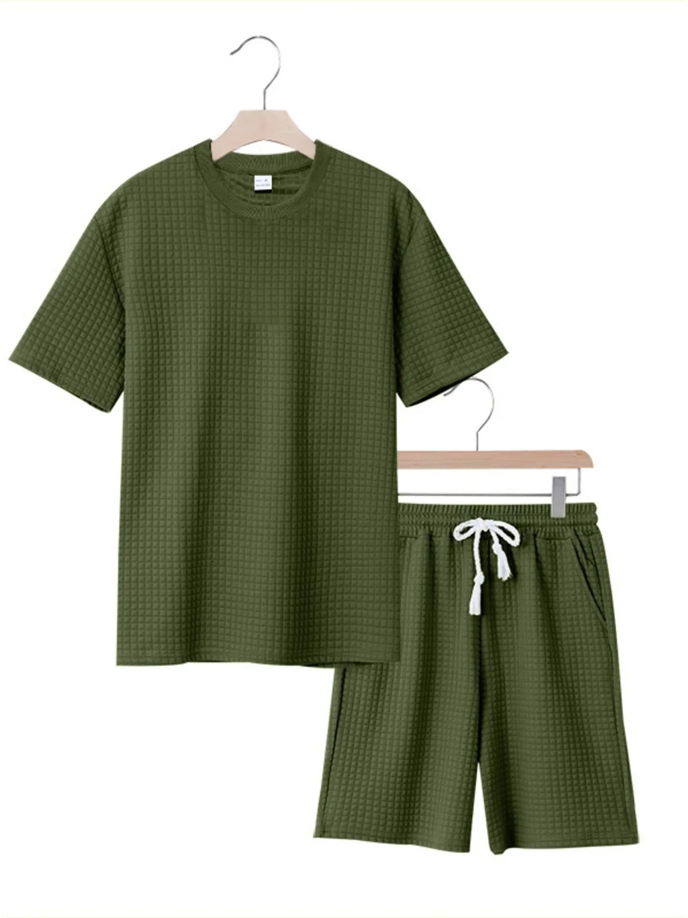 Men's Full Size Textured Round Neck Top and Shorts Set Plus SIze Easy Apparels