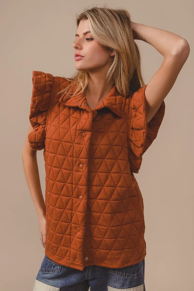 BiBi Quilting Knit Ruffle Sleeve Vest Easy Apparels