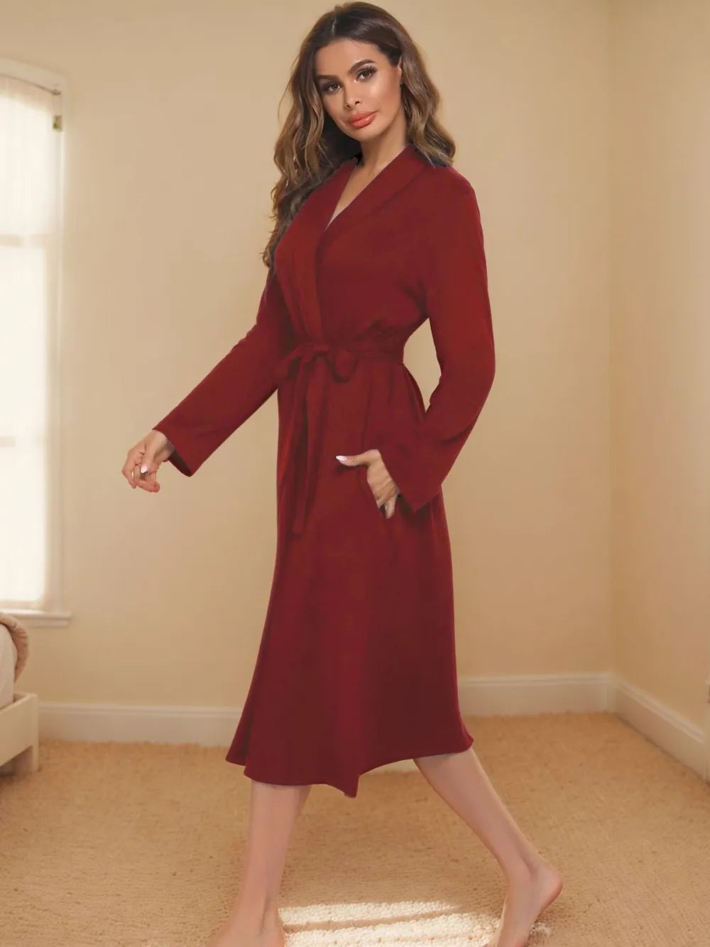 Tied Lounge Nightgown with Pockets Easy Apparels