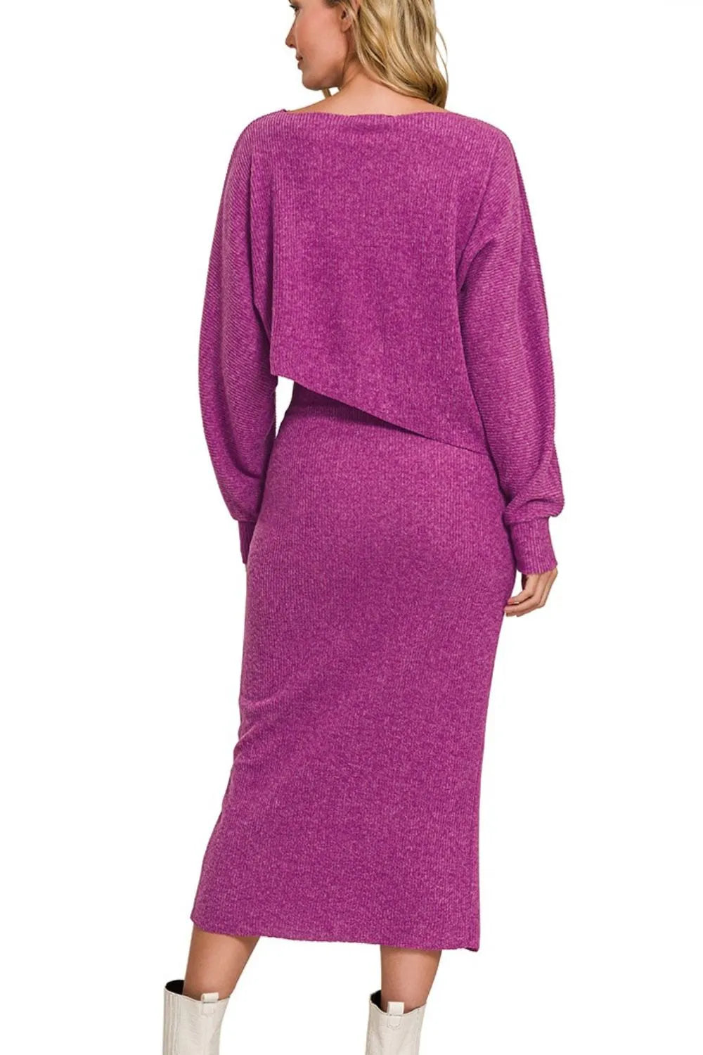 Zenana Ribbed Asymmetric Hem and Sleeve Top & Skirt Set Easy Apparels