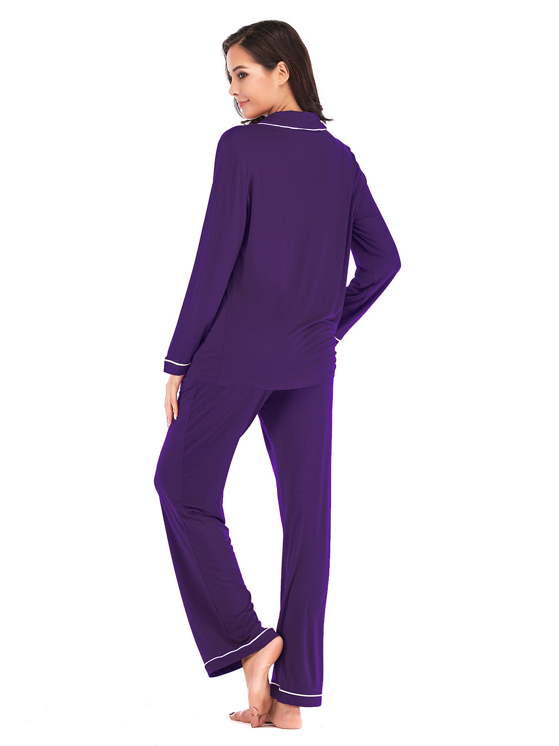 Collared Neck Long Sleeve Loungewear Set with Pockets Easy Apparels