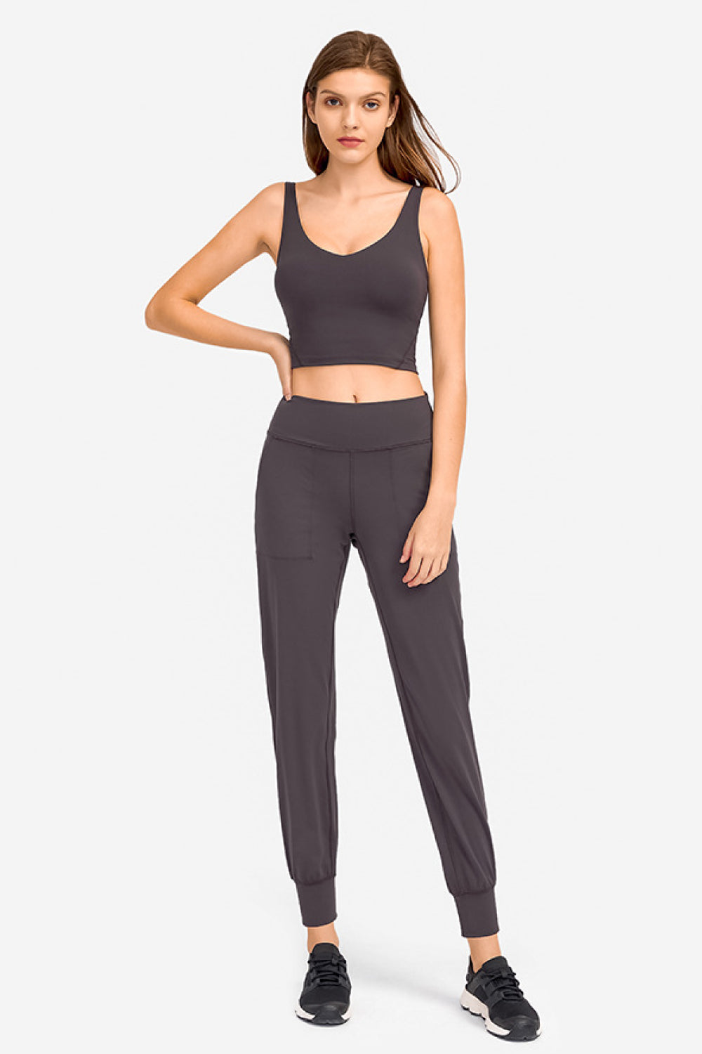 Millennia Deep V-Neck Crop Sports Bra Dark Gray Easy Apparels