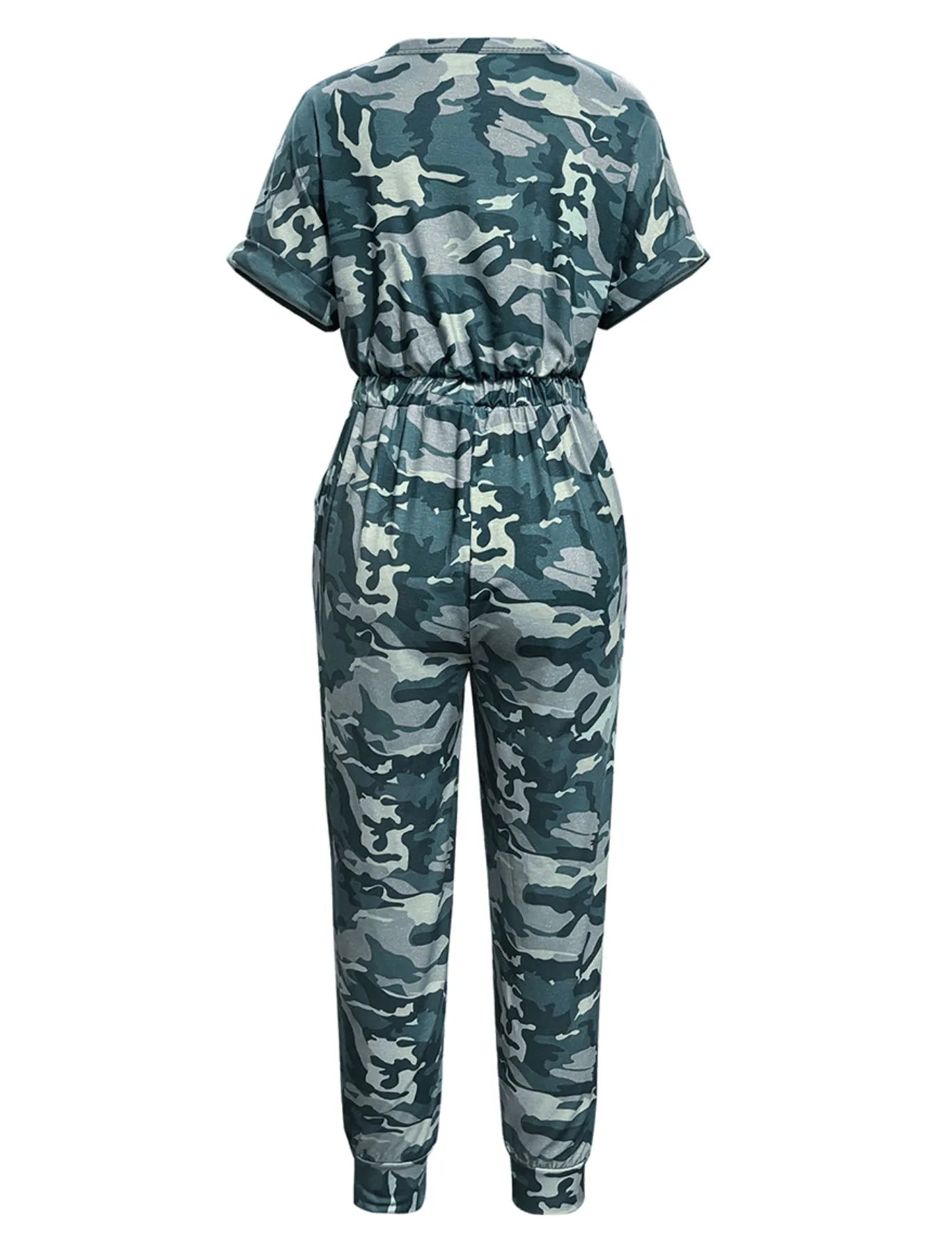 Drawstring Waist Short Sleeve Jumpsuit Easy Apparels