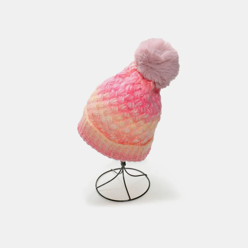 Gradient Knit Hat with Pompom Pink One Size Easy Apparels