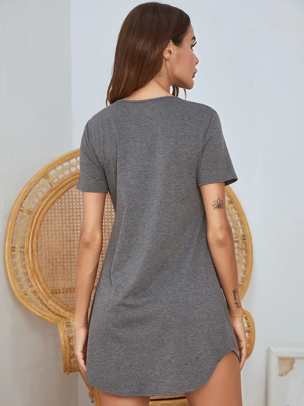 V-Neck Short Sleeve Lounge Dress Easy Apparels