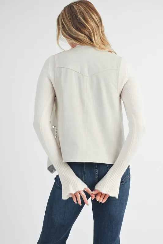 Aemi + Co Heart Rivet Detail Suede Vest Coat Easy Apparels