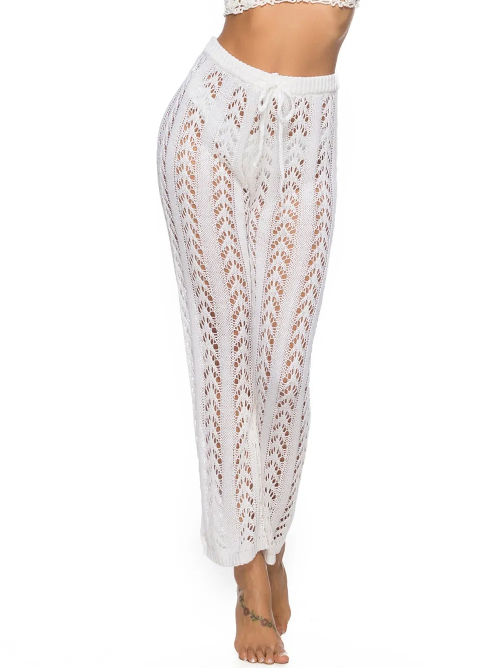 Cutout Drawstring High Waist Swim Pants Easy Apparels