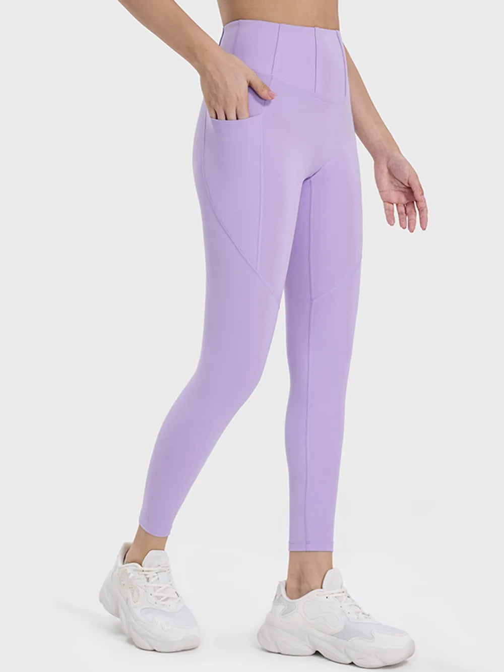 Millennia Pocketed High Waist Active Leggings Lavender Easy Apparels