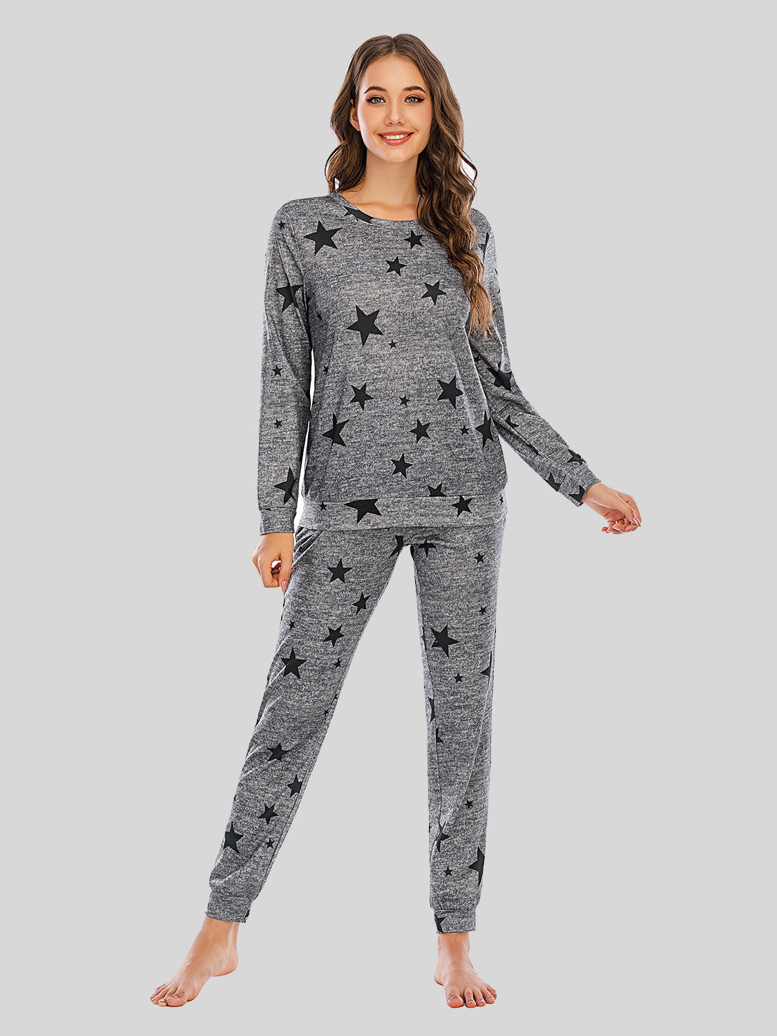 Star Top and Pants Lounge Set Charcoal Easy Apparels