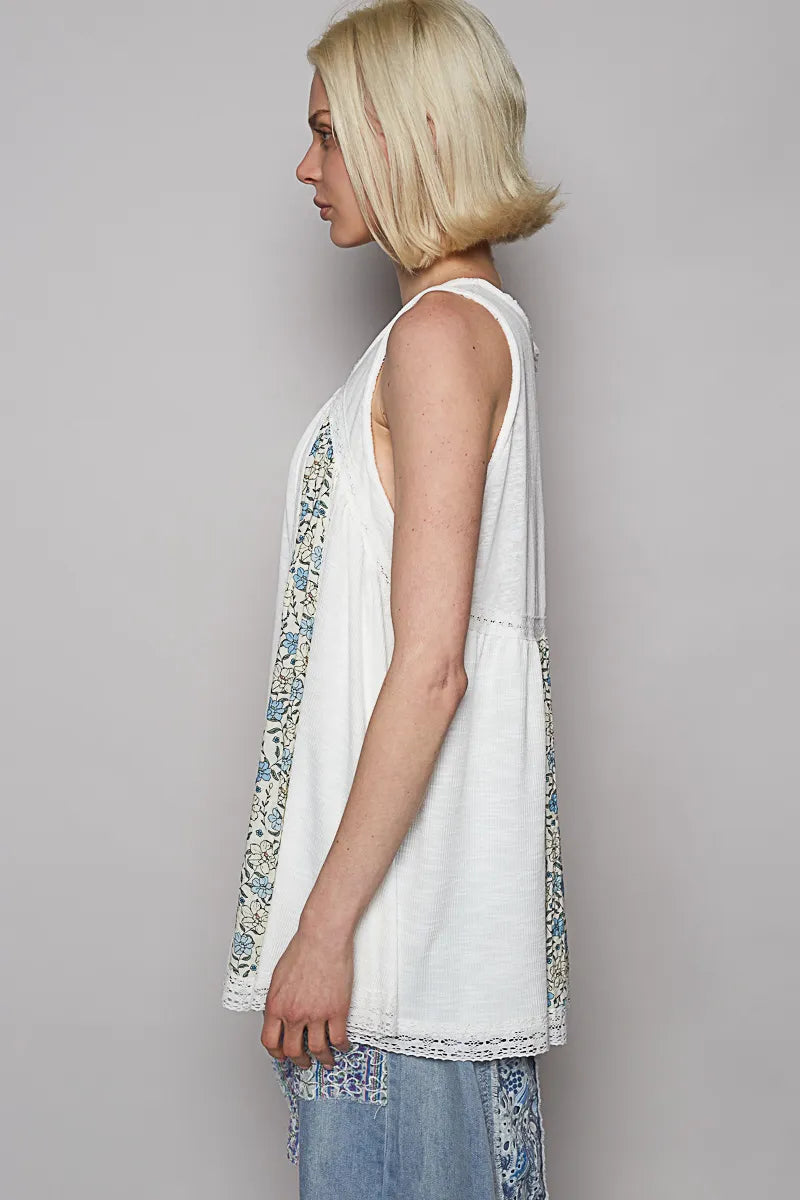Trendsi POL V Neck Sleeveless Tank Top with Lace Detail