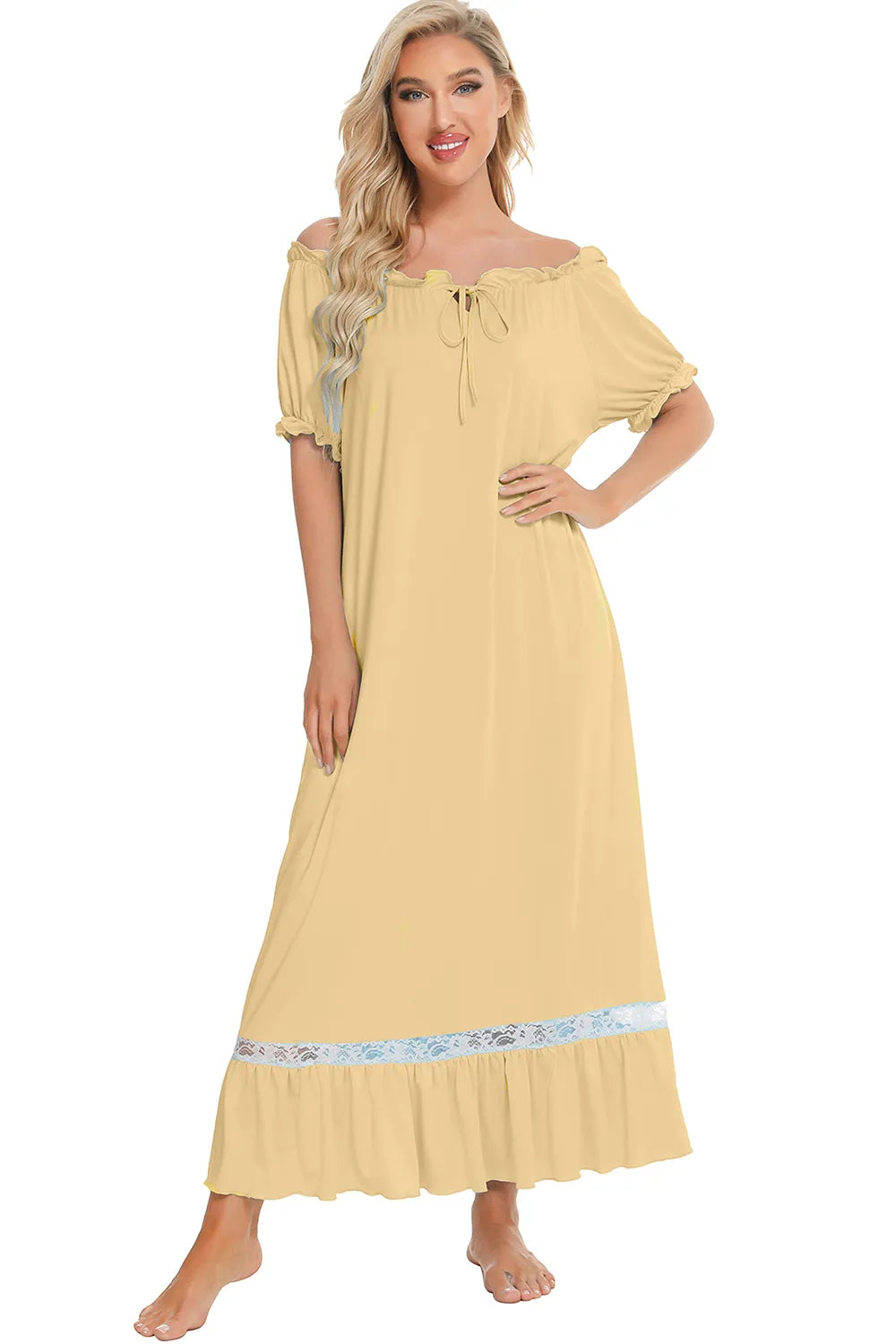 Lace Detail Short Sleeve Lounge Dress Easy Apparels