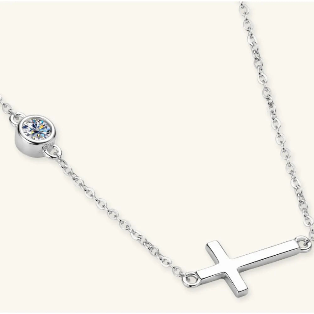 Cross 925 Sterling Silver Moissanite Necklace Easy Apparels