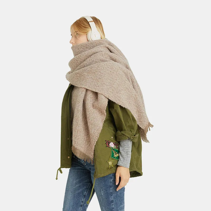 Raw Hem Heathered Polyester Scarf Camel One Size Easy Apparels