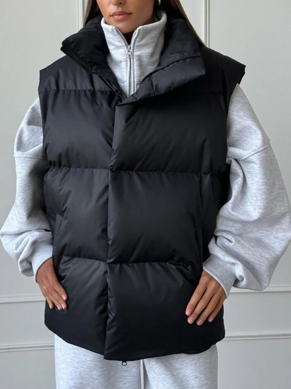 Zip Up Turtleneck Vest Coat Black Easy Apparels
