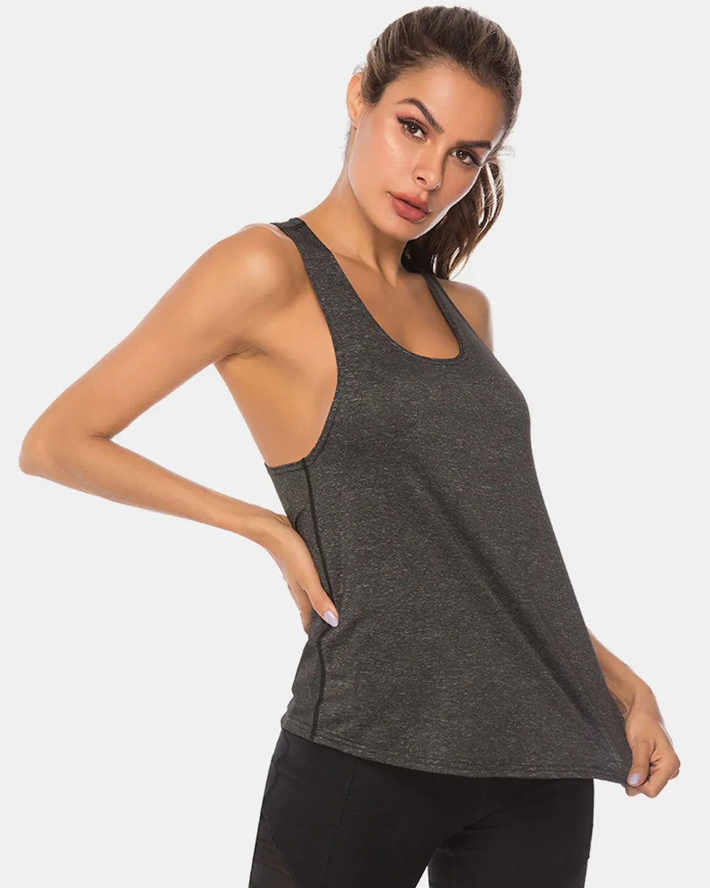 Full Size Scoop Neck Wide Strap Active Tank Easy Apparels
