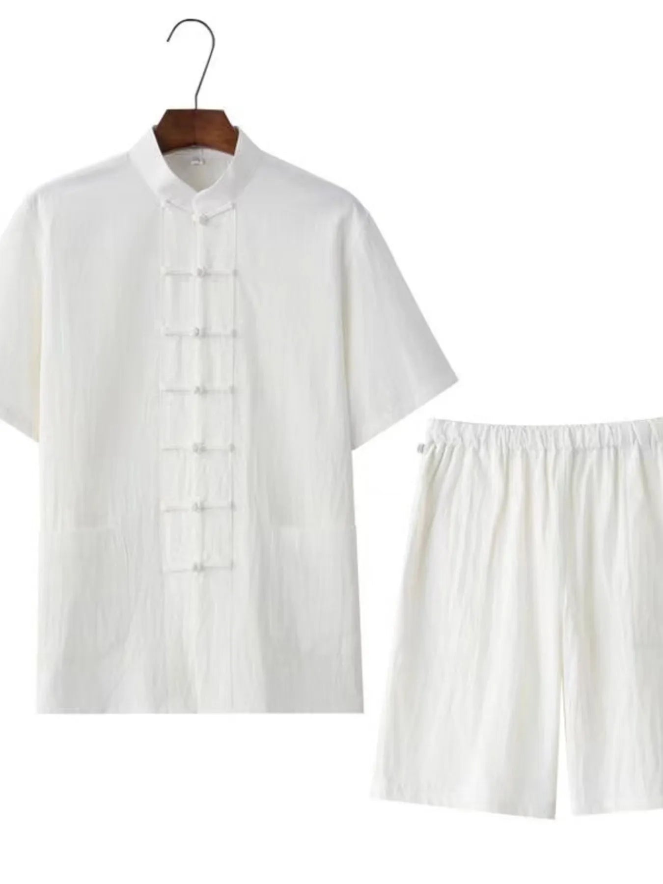 Men's Plus Size Chinese Style Top and Shorts Set White Easy Apparels