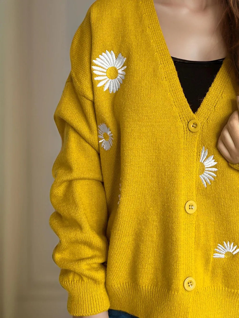 Daisy Button Up V-Neck Cardigan Easy Apparels