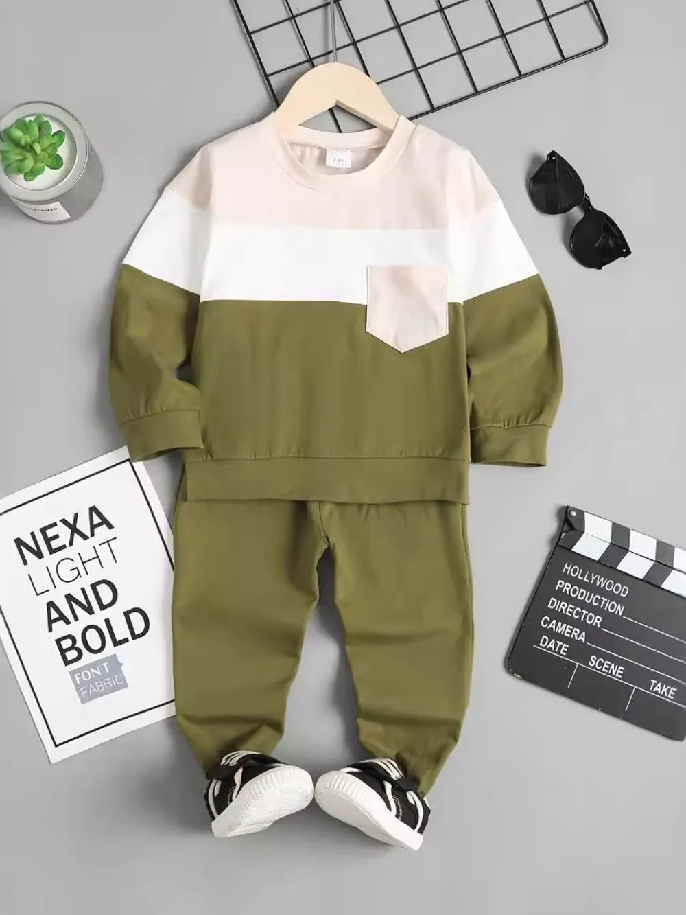 Children's Color Block Top and Pants Set Moss Easy Apparels