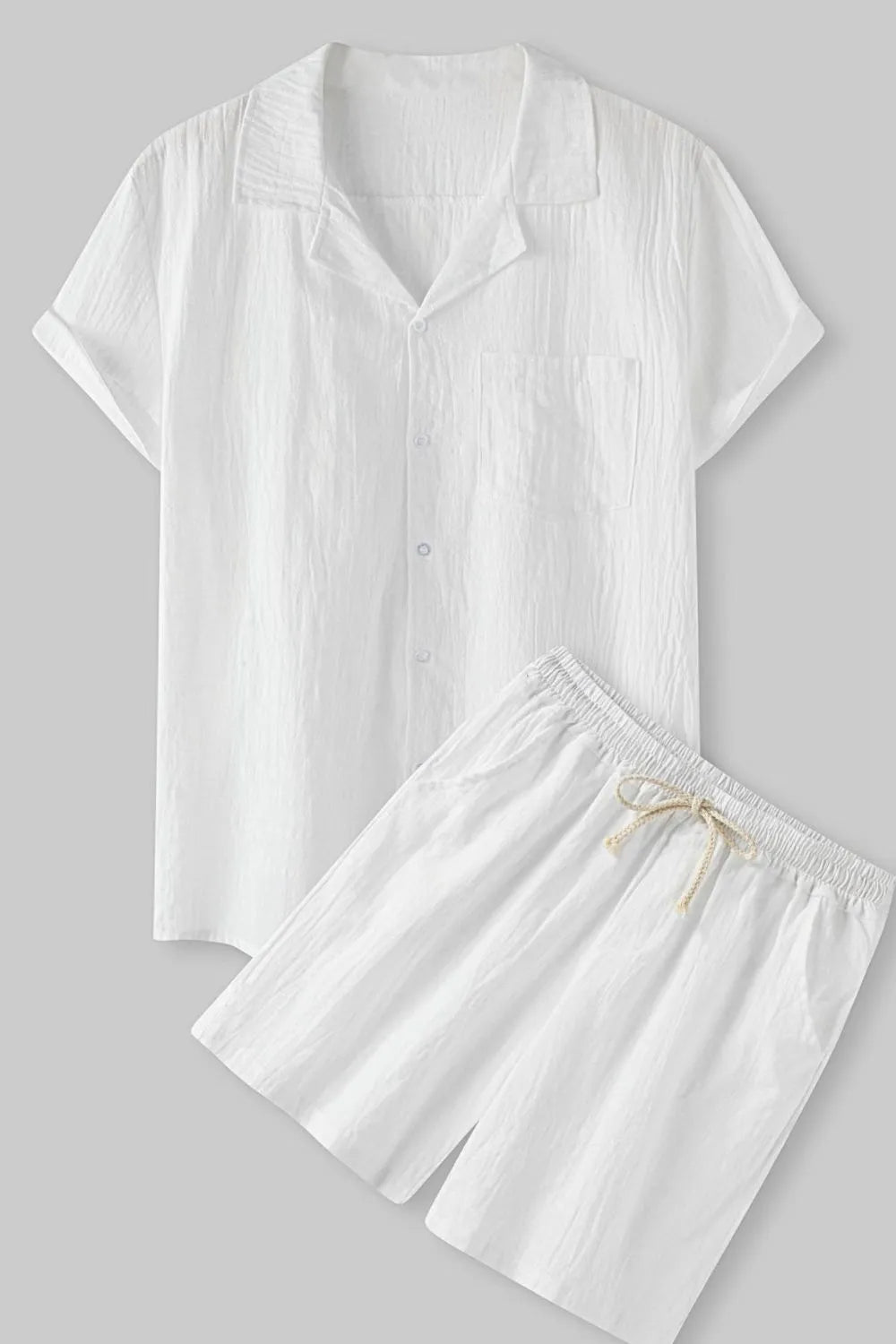 Men's Short Sleeve Shirt and Shorts Set White Easy Apparels