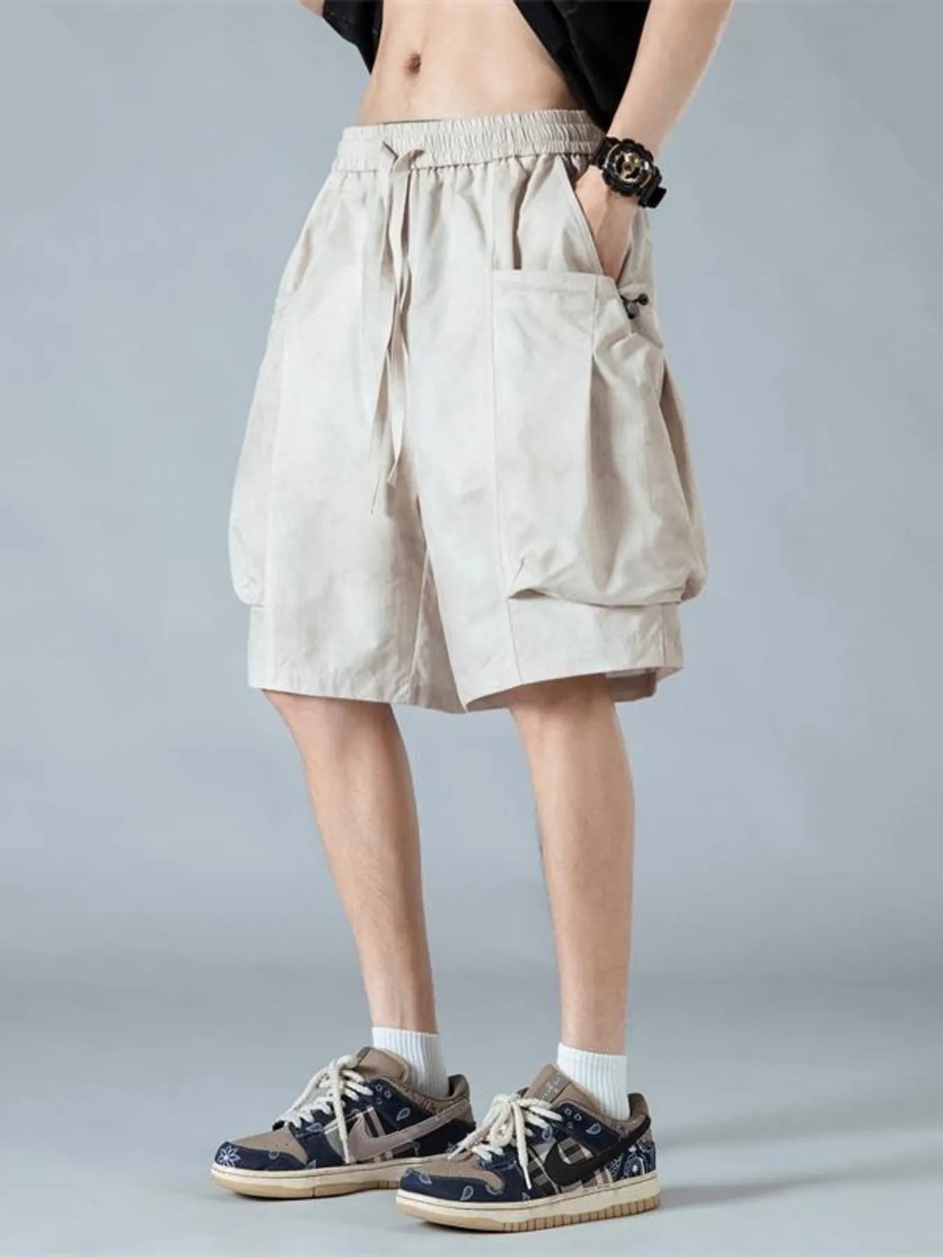 Men's Full Size Elastic Waist Cargo Shorts with Multi-Pockets Plus Size Tie Dye Apricot Easy Apparels