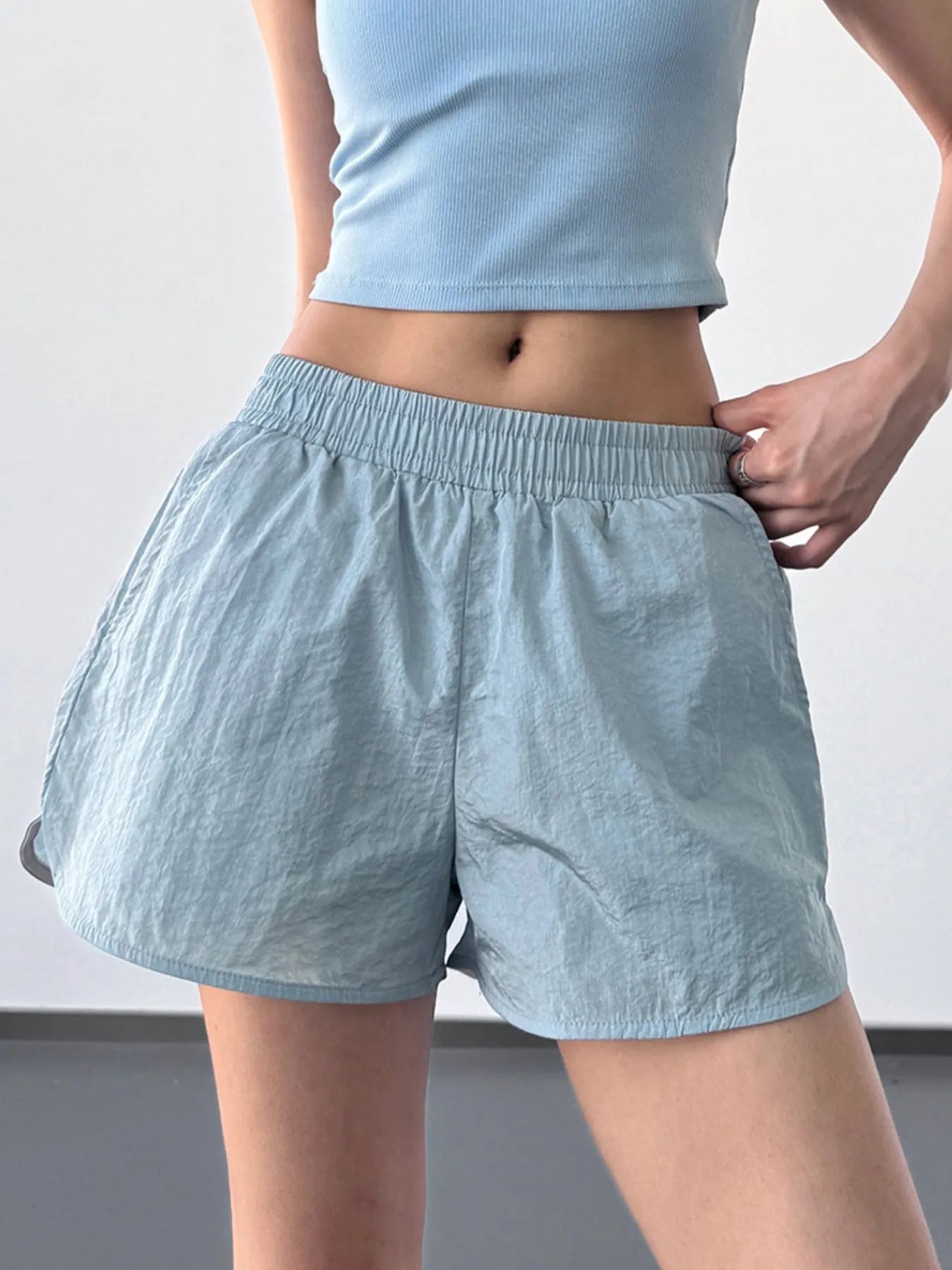 Elastic Waist Active Shorts Haze Blue Easy Apparels