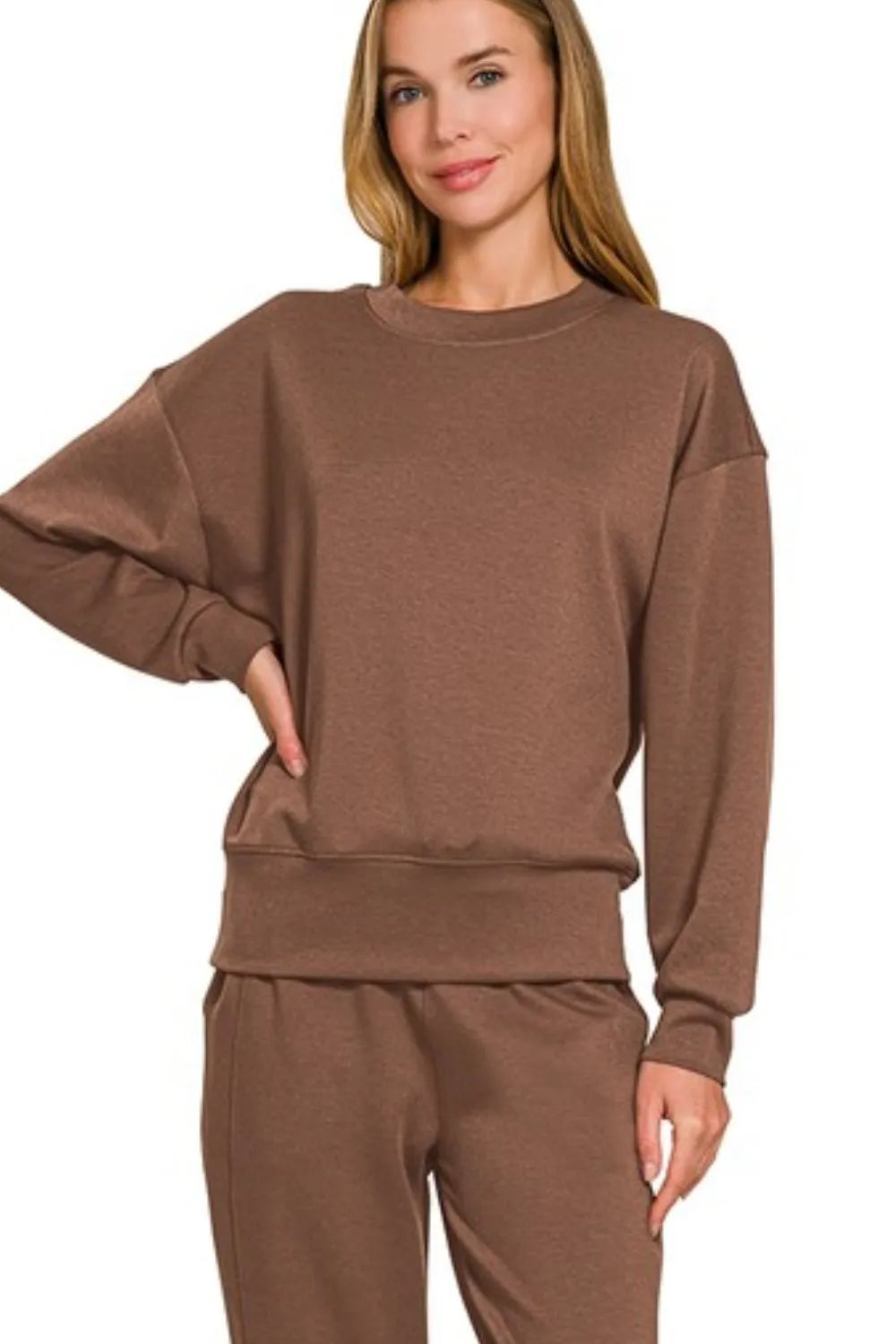 Zenana Scuba Crewneck Pullover & Joggers 2 Pieces Set Easy Apparels