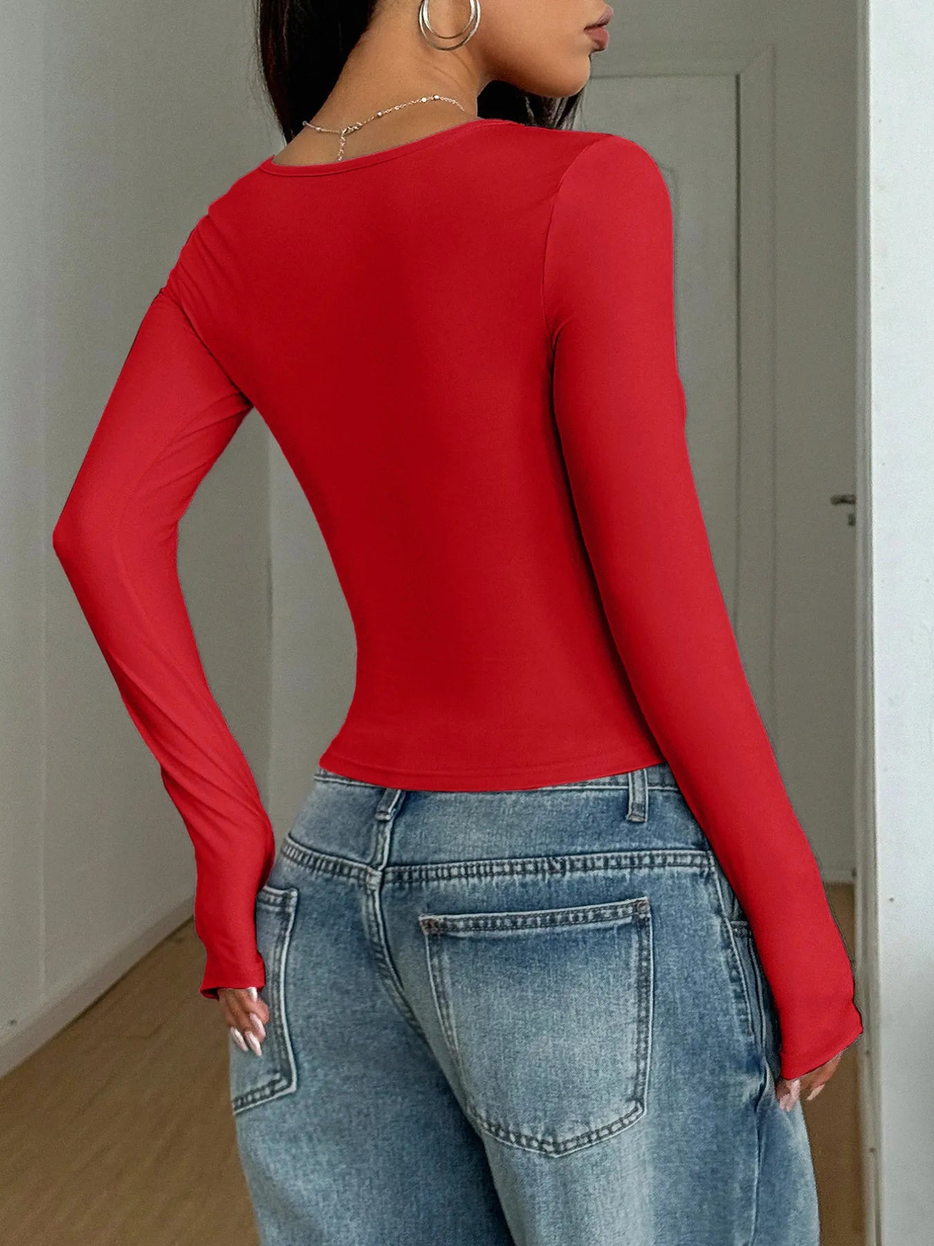 Trendsi Square Neck Long Sleeve Fitted T-Shirt