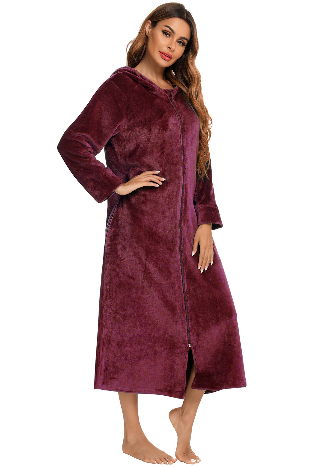 Zip Front Hooded Night Dress with Pockets Easy Apparels