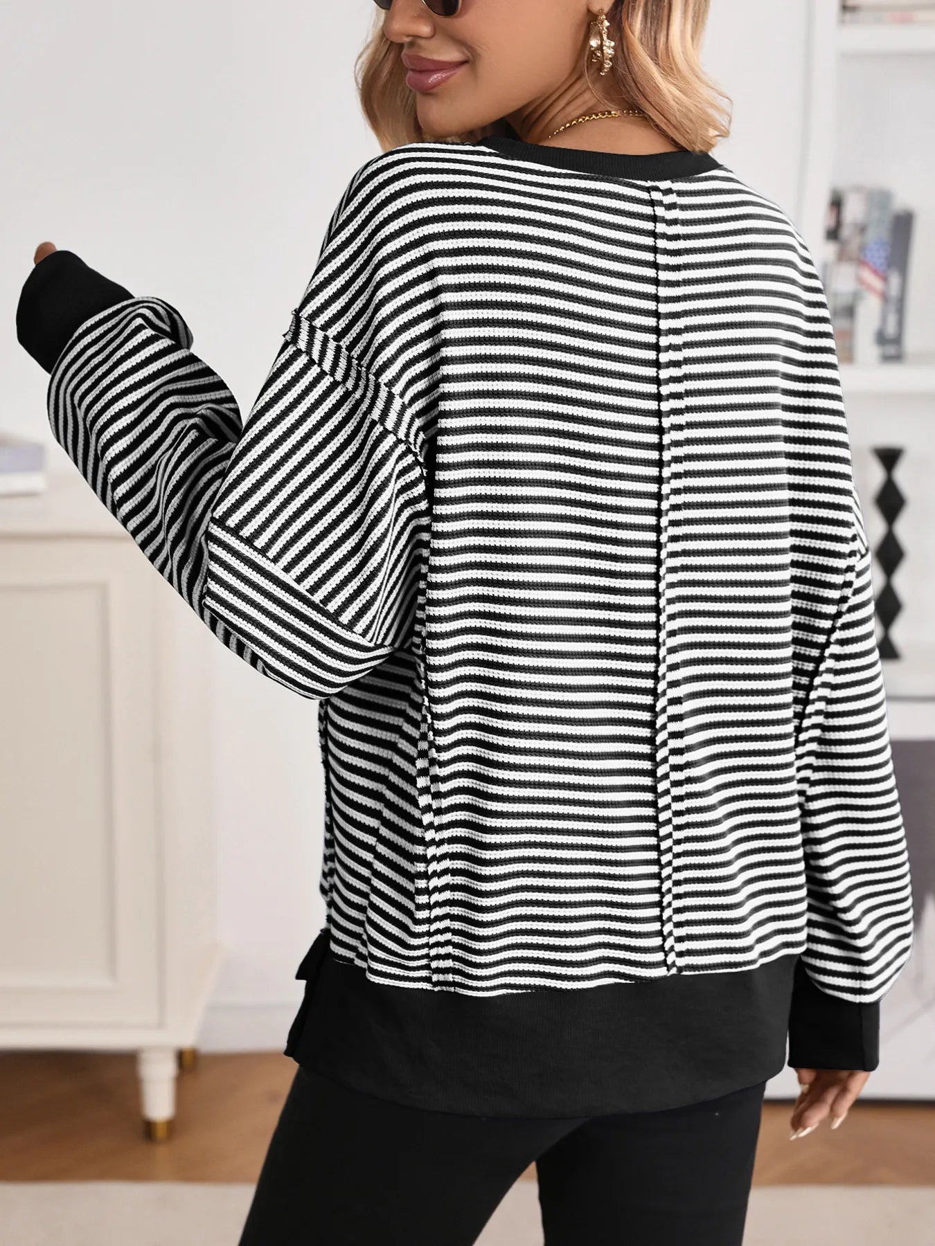 Trendsi Exposed Seam Striped Contrast Sweatshirt