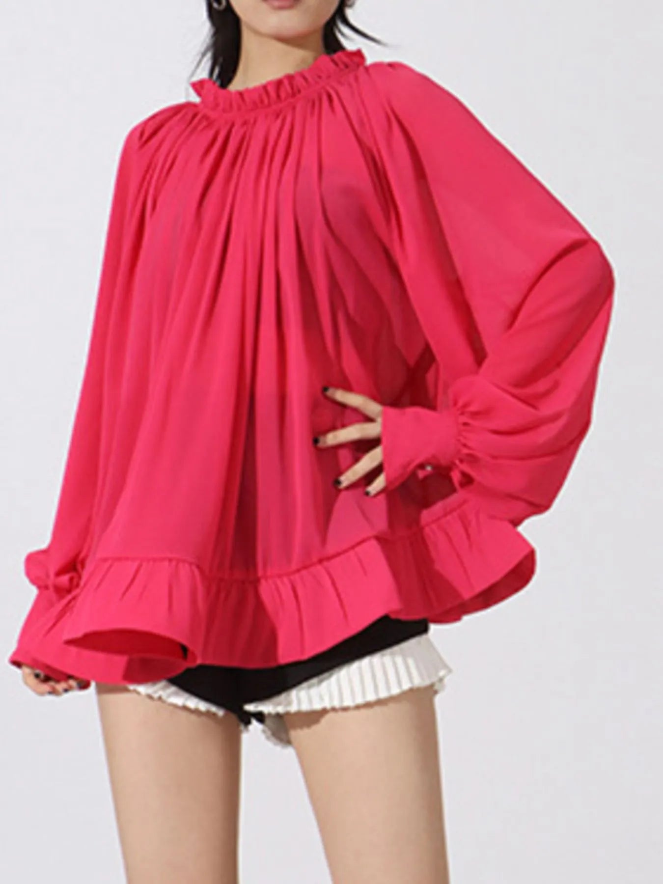 Trendsi Ruffled Hem Long Sleeve Blouse
