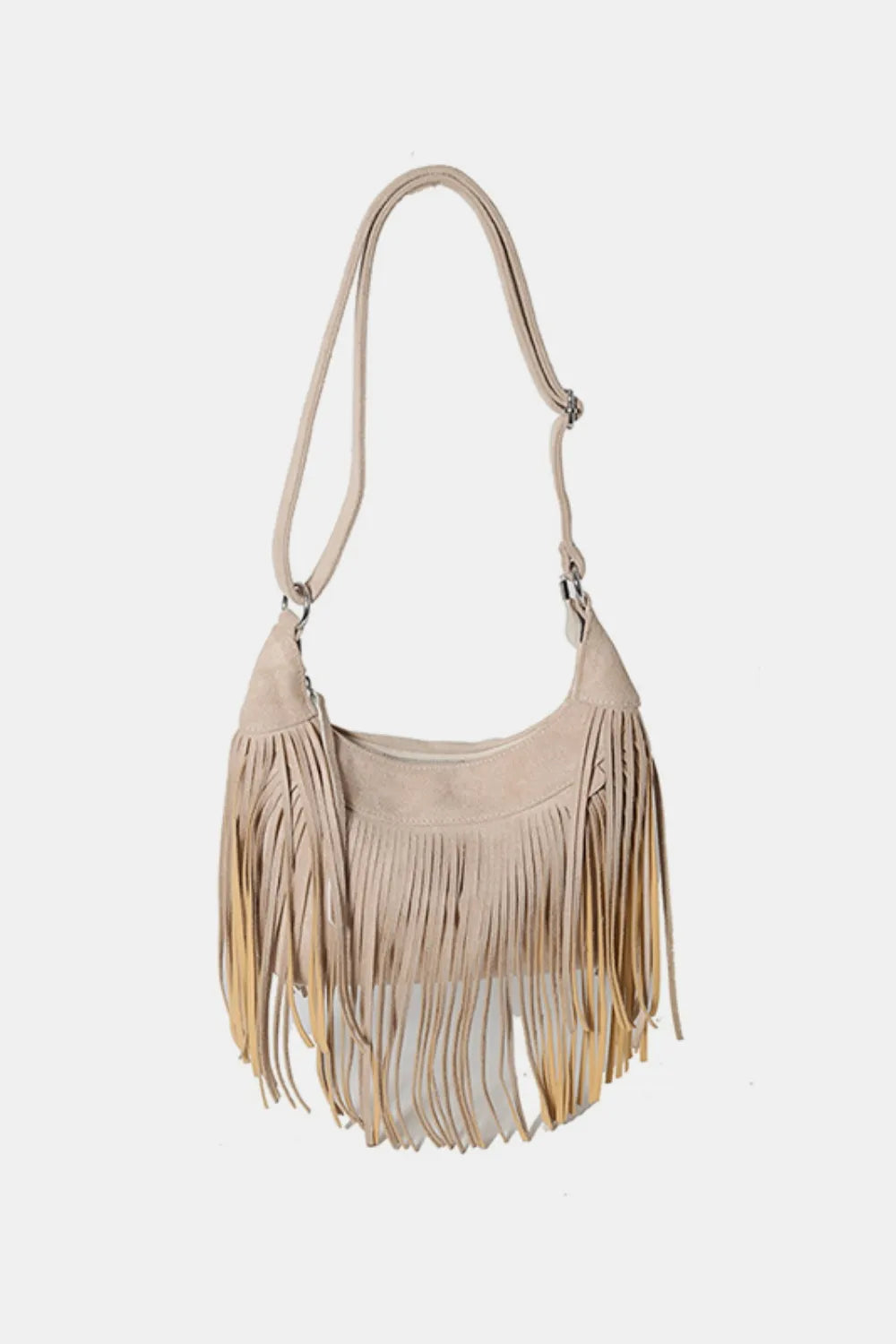 Suede Fringe Adjustable Strap Shoulder Bag Khaki One Size Easy Apparels
