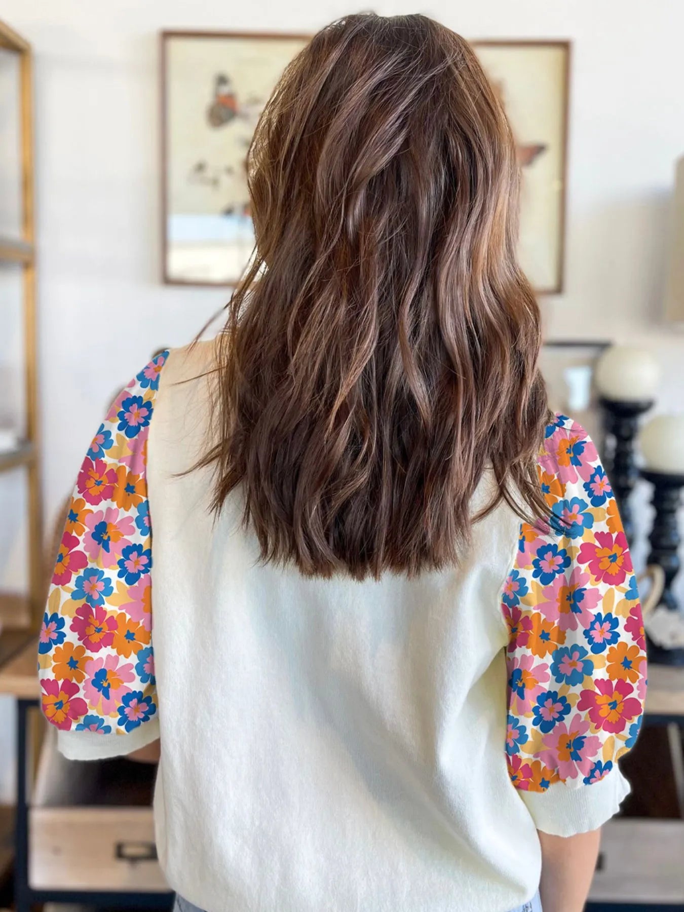 Trendsi Floral Puff Sleeve Round Neck T-Shirt