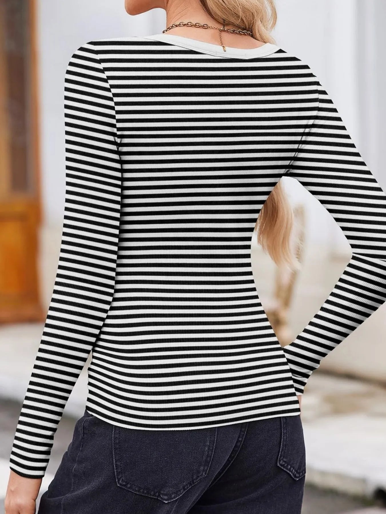 Trendsi Striped Long Sleeve Scoop Neck T-Shirt