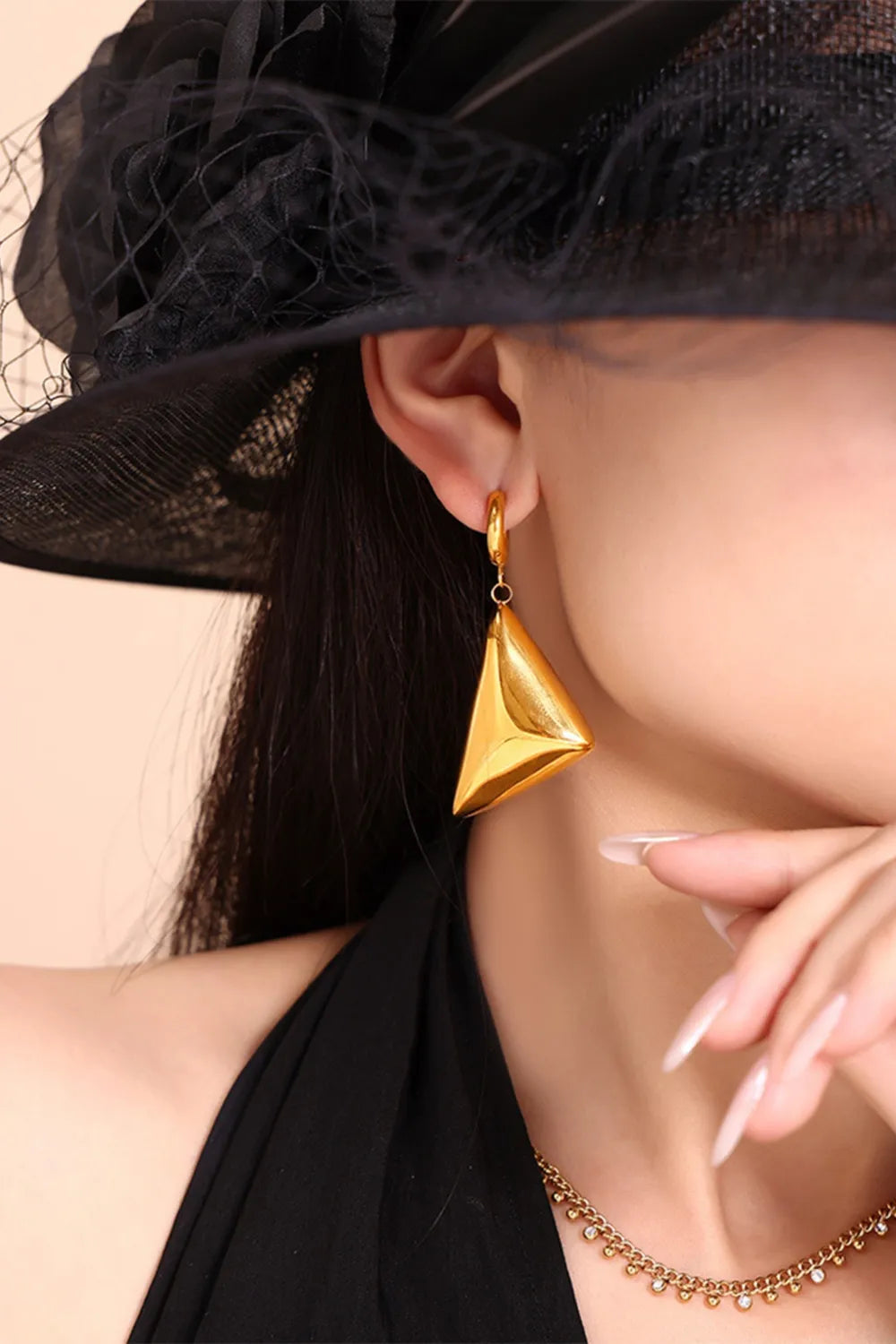 18K Gold-Plated Triangle Dangle Earrings Easy Apparels