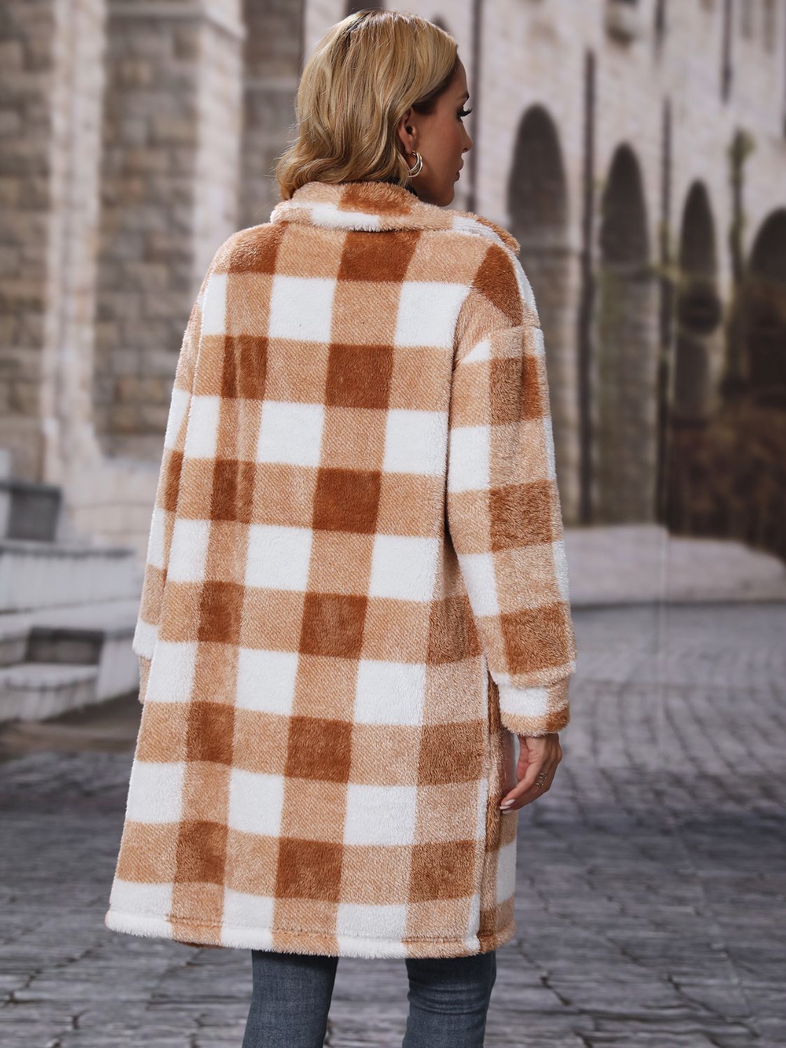 Plaid Collared Neck Button Down Coat Easy Apparels