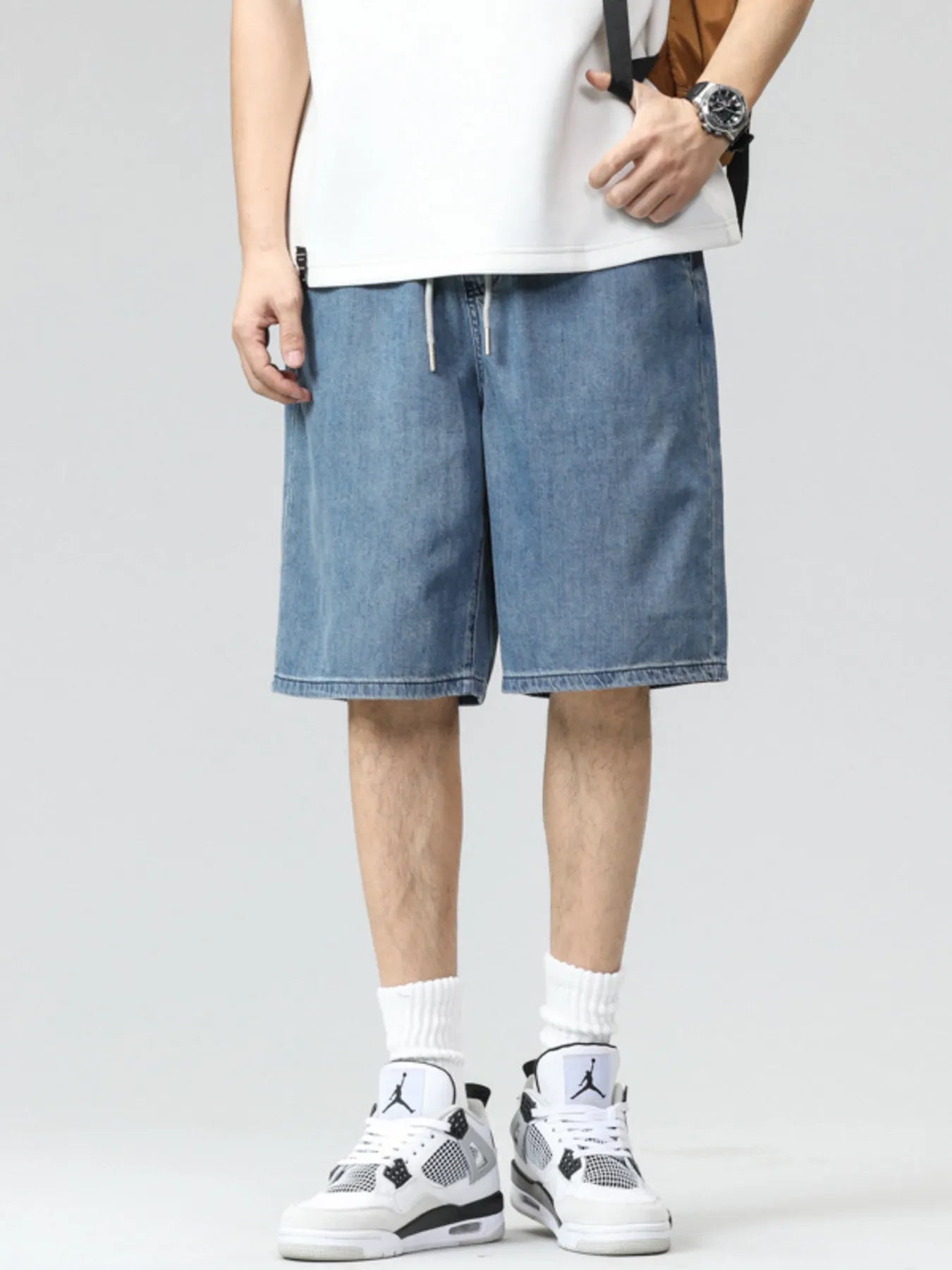 Men's Plus Size Drawstring Denim Shorts Blue Easy Apparels