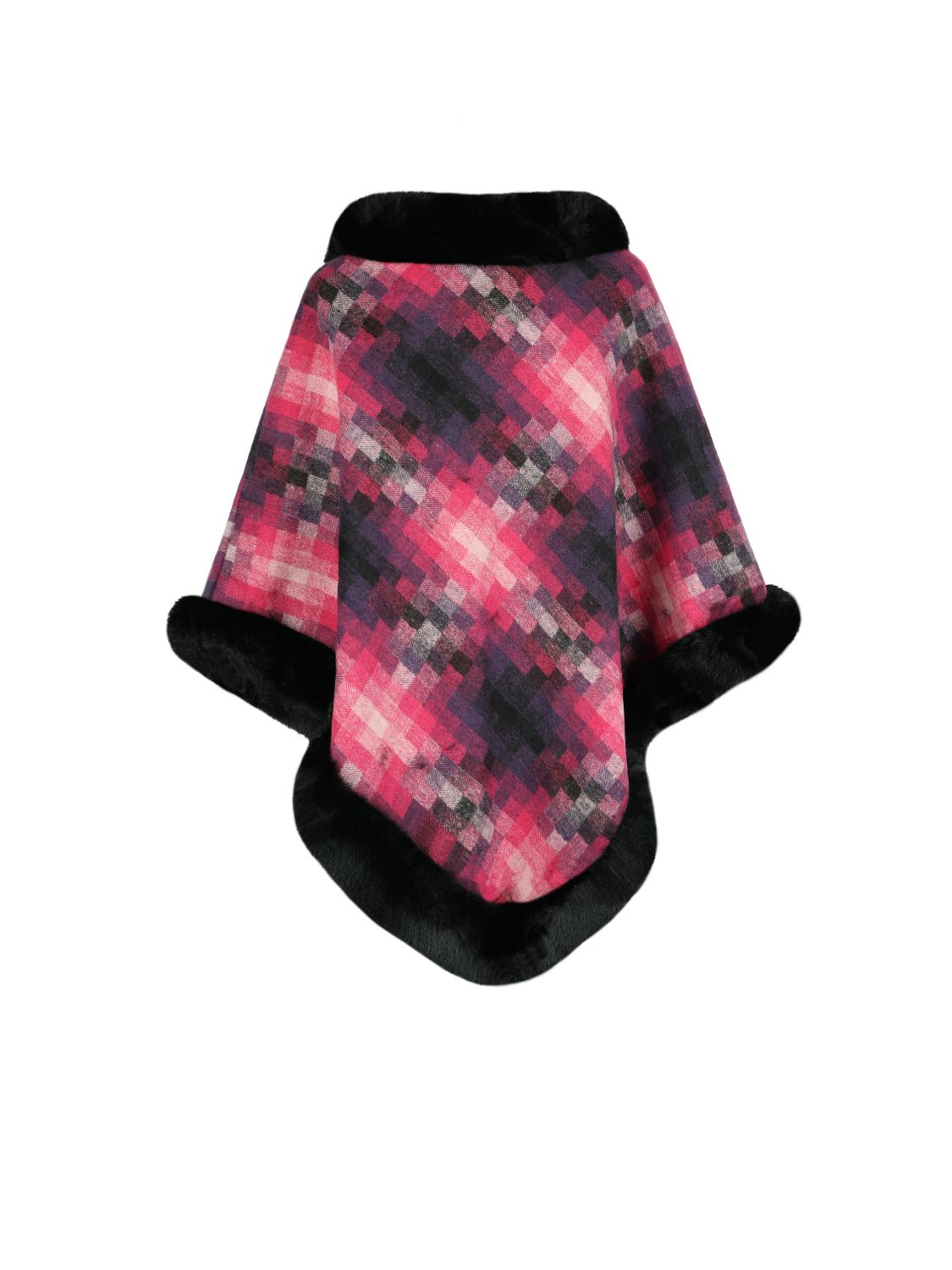 Faux Fur Trim Poncho Easy Apparels