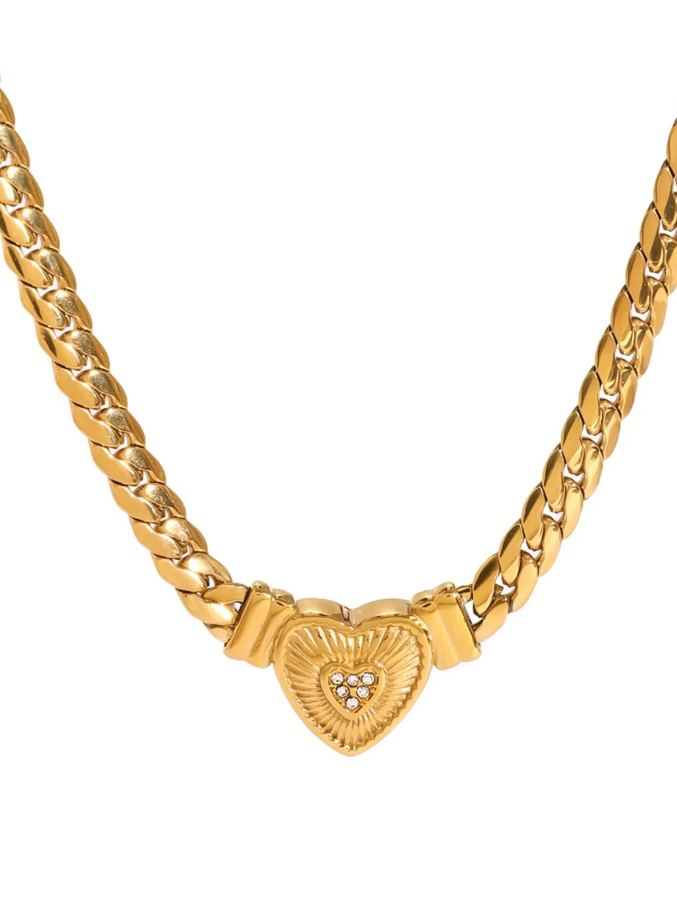 18K Gold-Plated Inlaid Zircon Heart Chain Necklace Easy Apparels