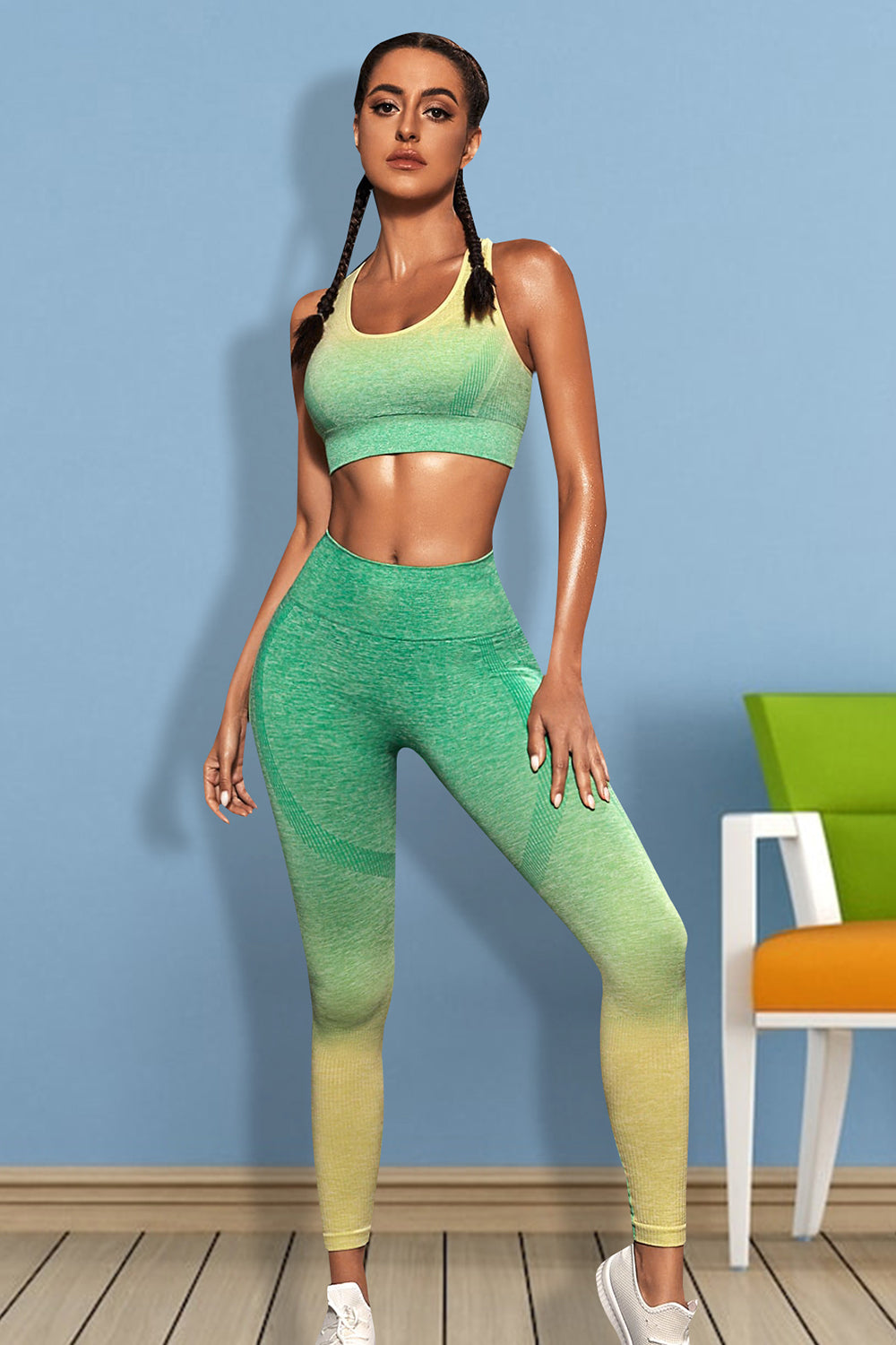 Gradient Sports Tank and Leggings Set Mid Green Easy Apparels