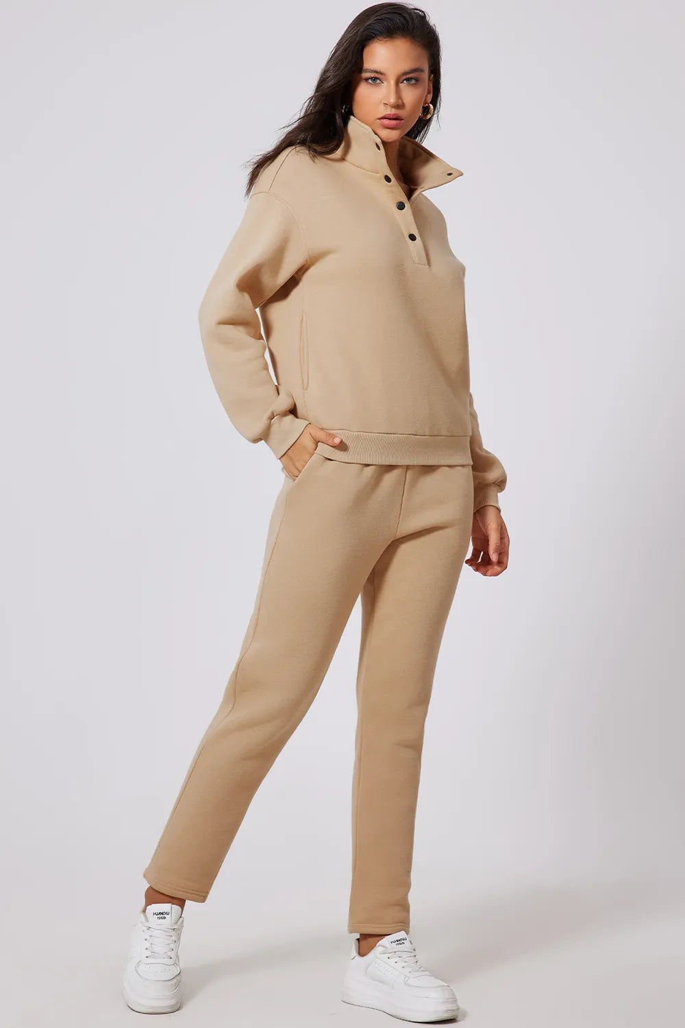 Half Snap Turtleneck Top and Pants Active Set Easy Apparels