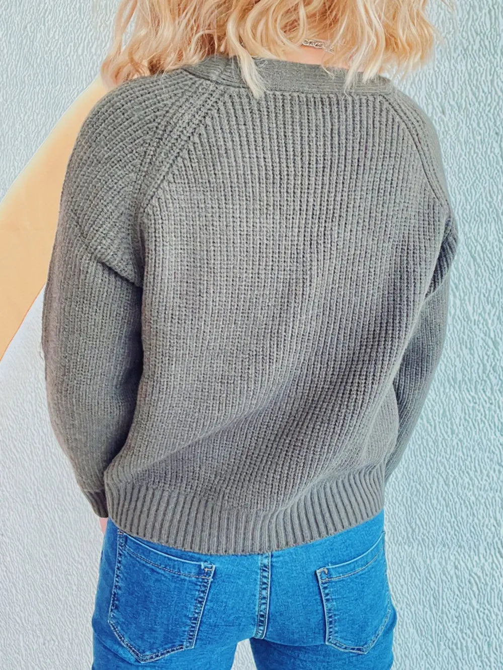 Cable-Knit V-Neck Button Down Long Sleeve Cardigan Easy Apparels
