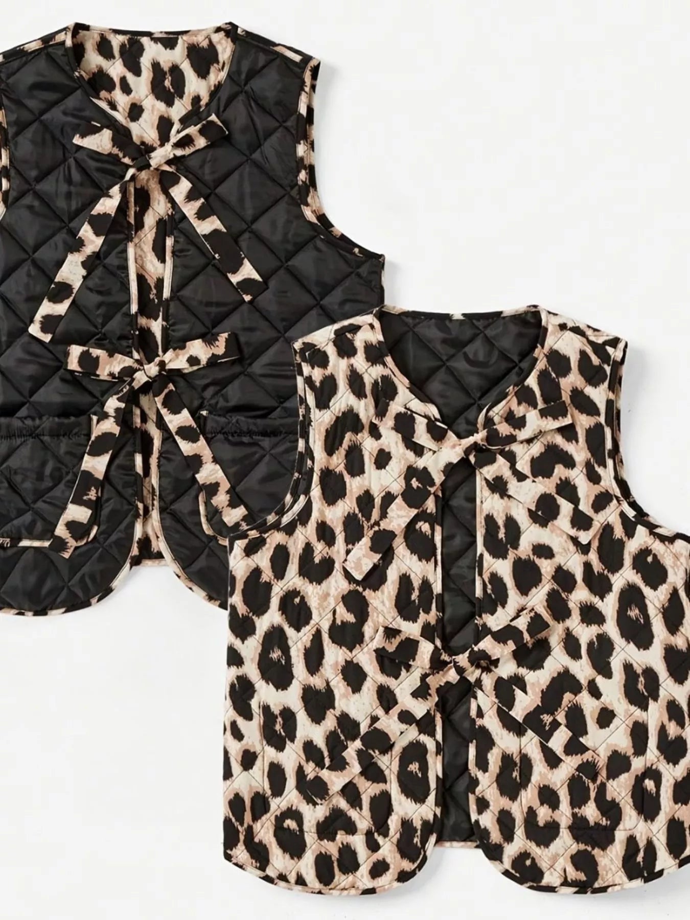 Leopard Print Tie Front Vest Coat Easy Apparels