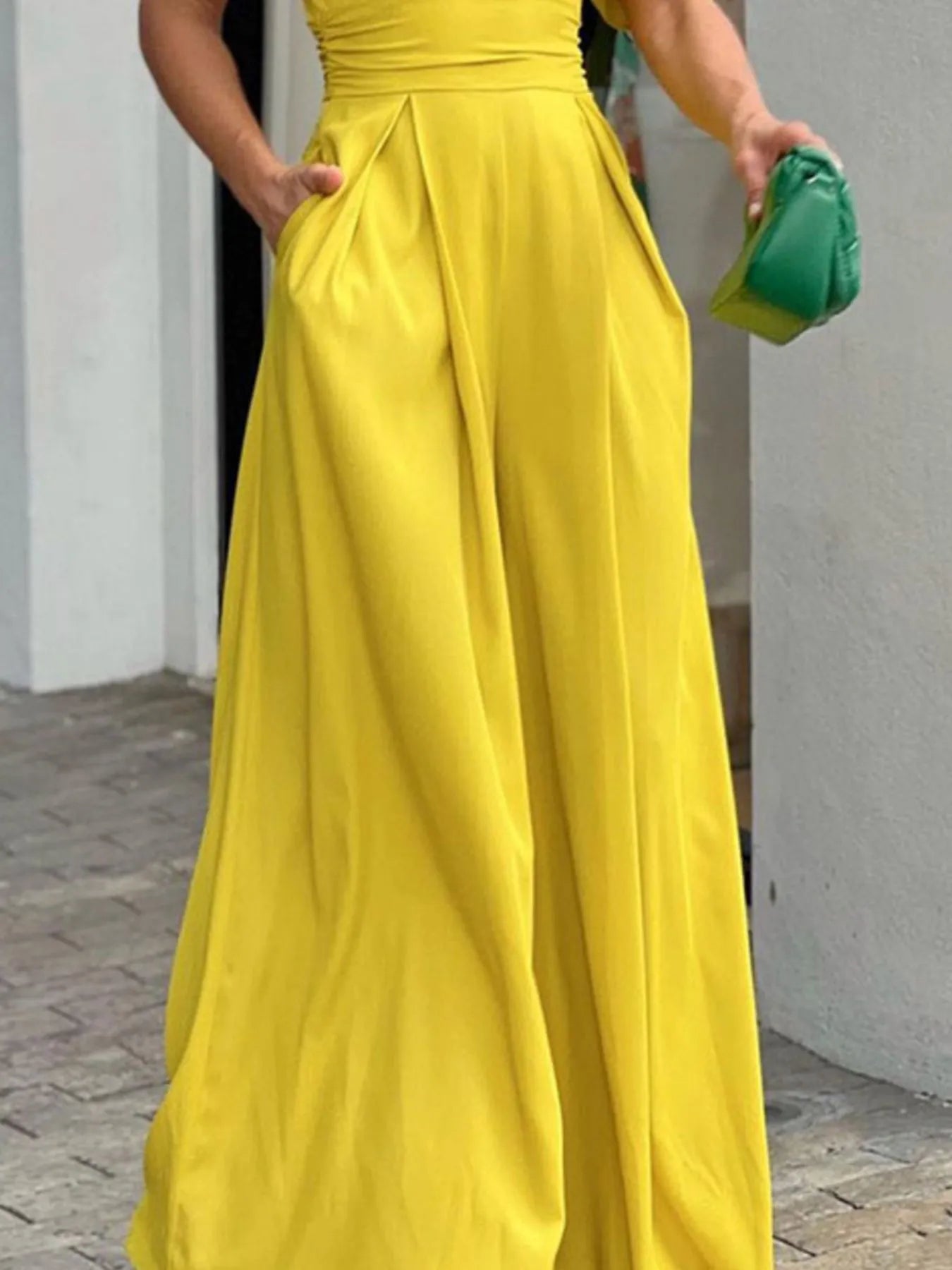 Full Size Cutout V-Neck Puff Sleeve Jumpsuit Plus Size Easy Apparels
