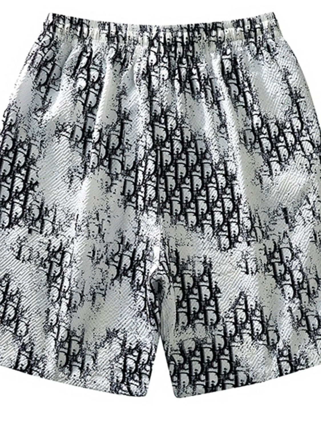 Men's Plus Size Abstract Print Drawstring Shorts White Easy Apparels
