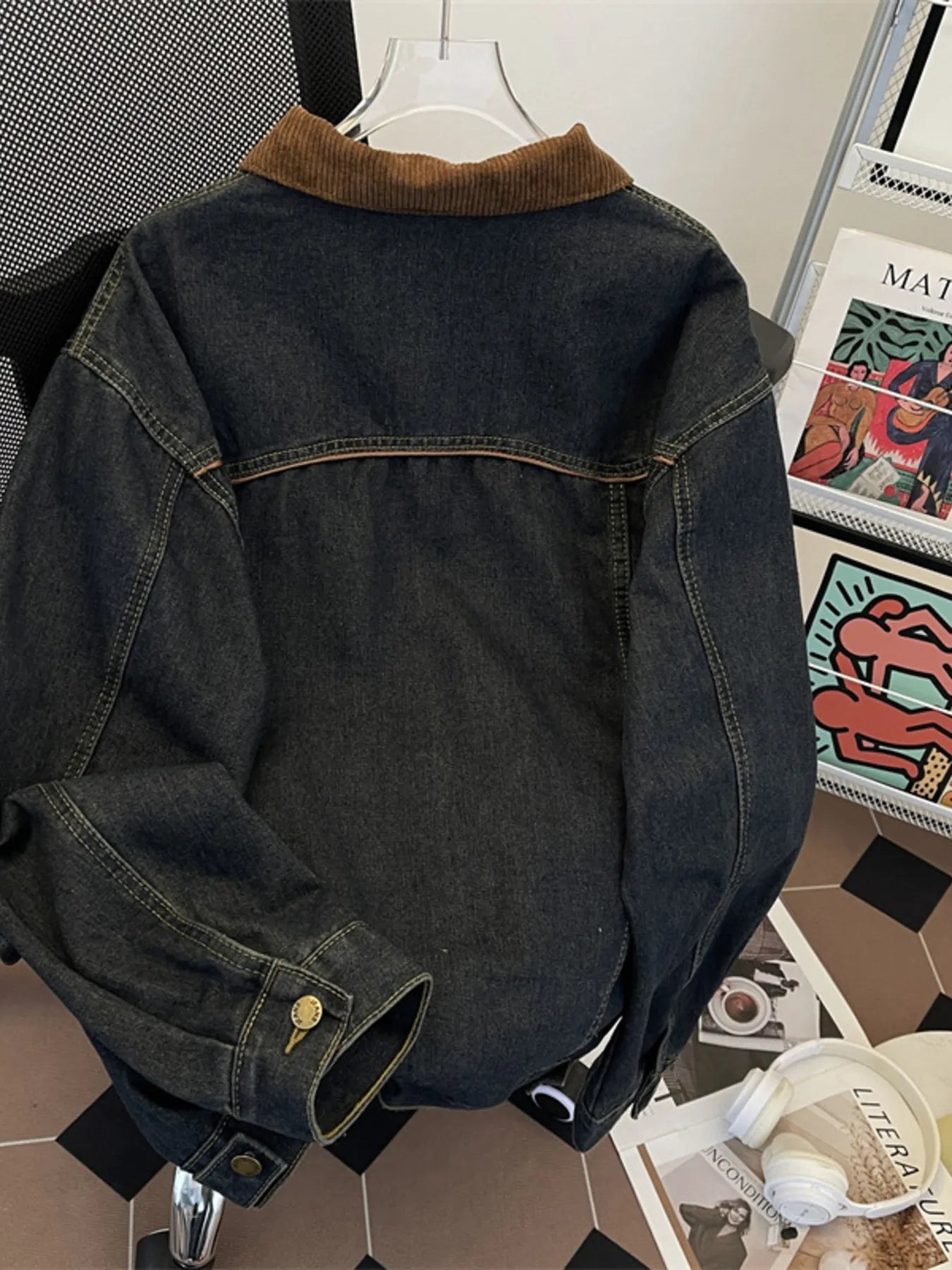 Men's Plus Size Corduroy Collar Button Up Denim Jacket Easy Apparels
